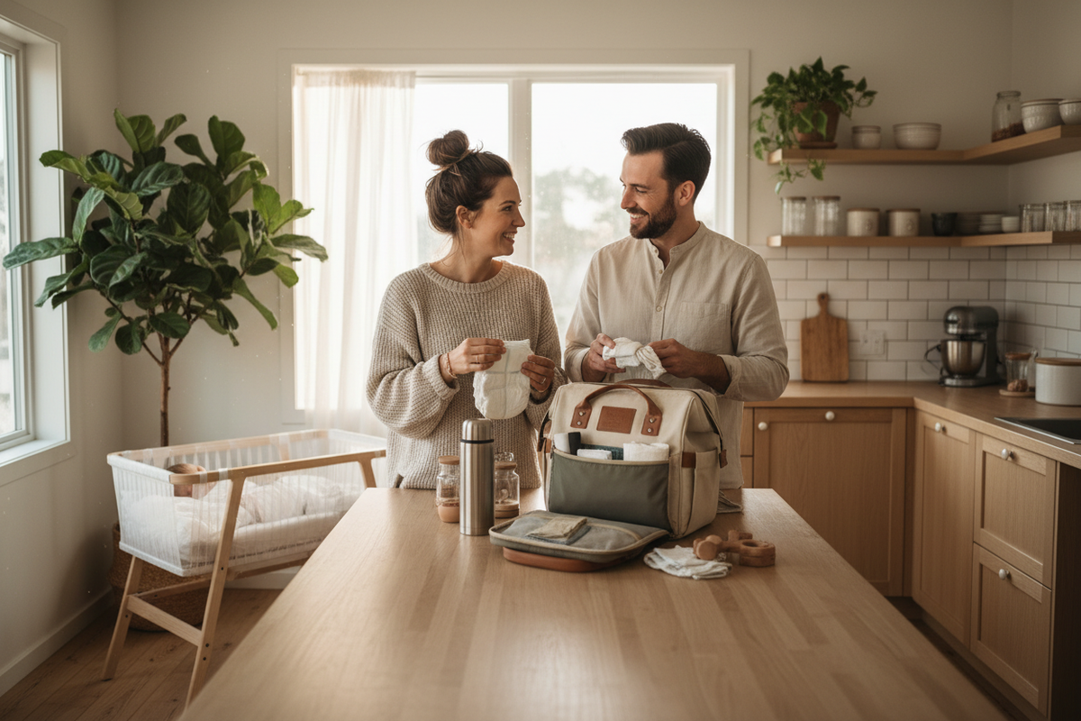 Sac à langer organisé avec les essentiels pour une sortie avec bébé